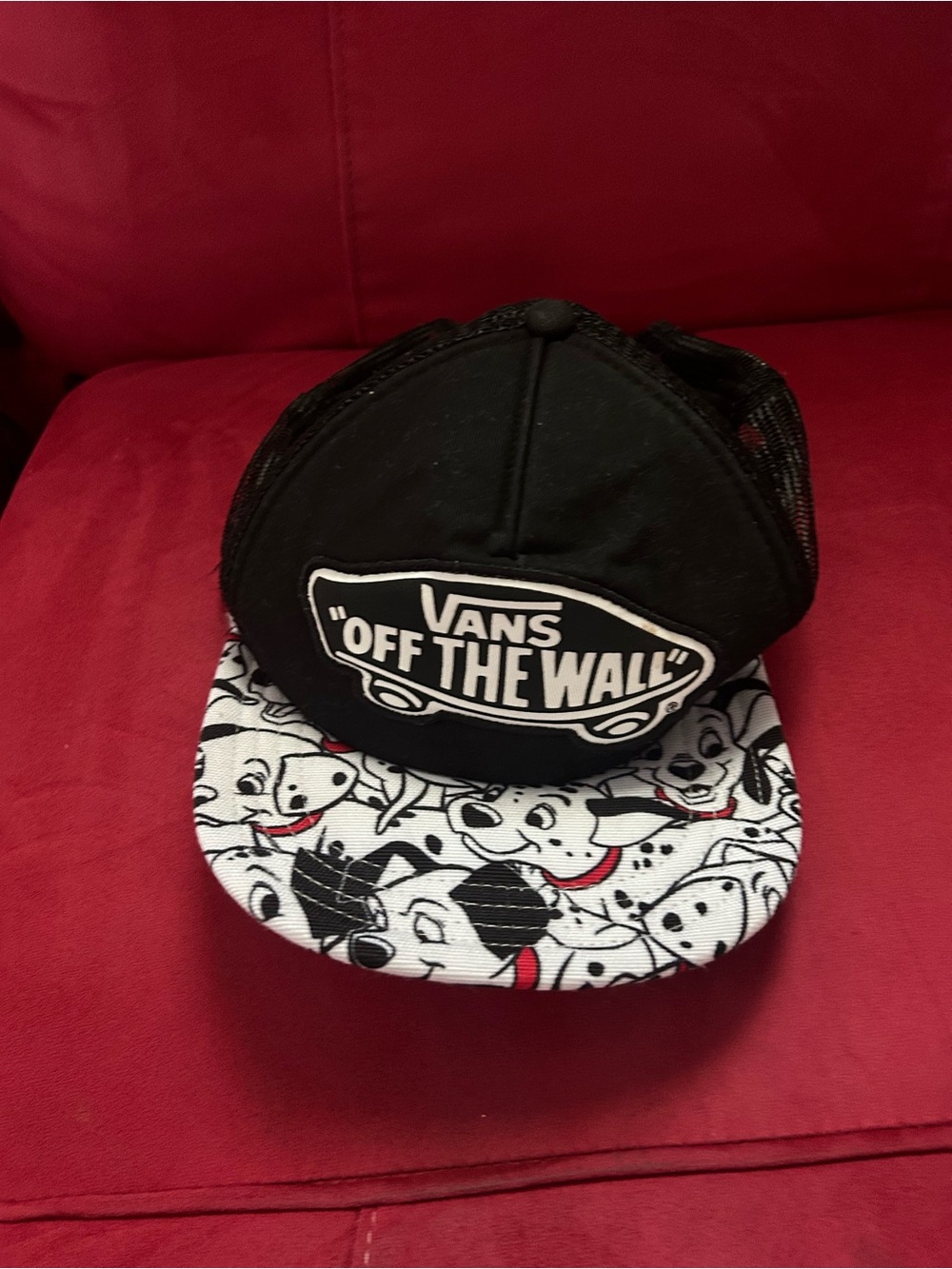 Vans Black Trucker Hat with White and Red 101 Dalmatians Brim
